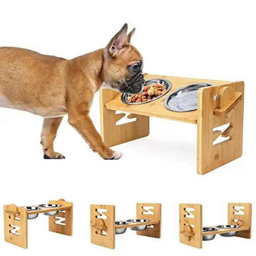 SSAWcasa adjustable slanted elevated dog bowl for French Bulldogs