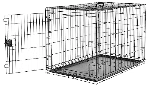 Amazon Basics 48-inch black folding metal dog crate with a single door