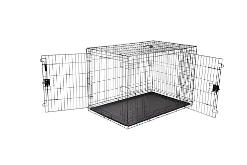Amazon Basics portable black metal dog crate with double doors and divider