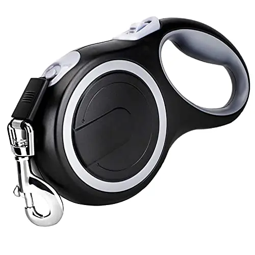 MK-DEF 26ft black retractable dog leash with rubberized handle