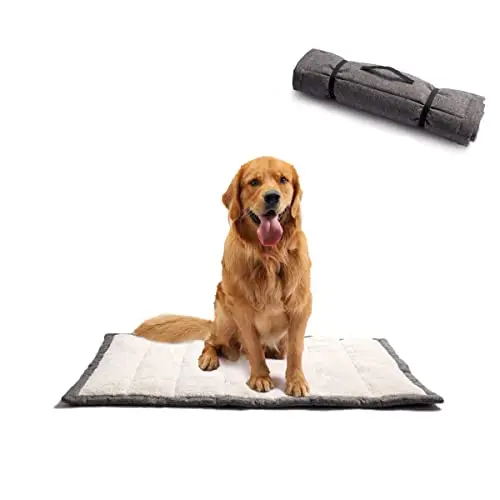 vmgreen grey roll-up dog travel mat with built-in carry handles