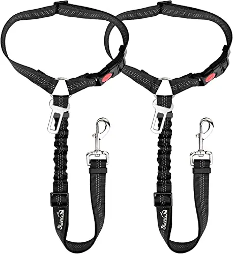SlowTon 2-pack dog seat belt with headrest restraint and reflective stitching