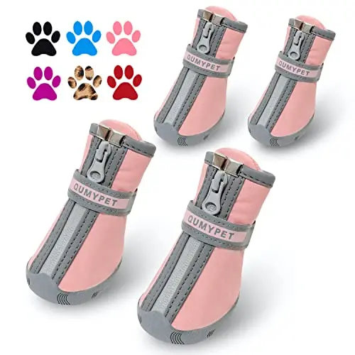 QUMY pink waterproof dog boots for small dogs