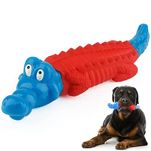 petizer red and blue alligator-shaped dog chew toy