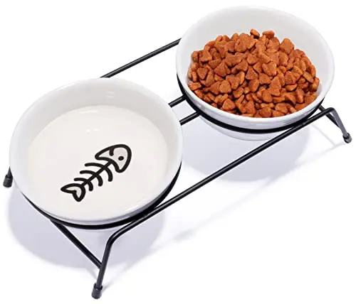 COMESOON ceramic cat bowls with stainless steel stand and non-slip base