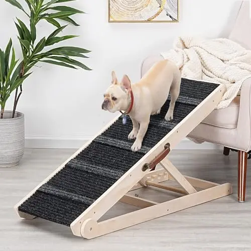 SweetBin wooden foldable dog ramp at various height settings