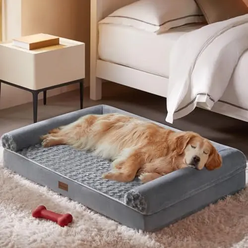 BFPETHOME Orthopedic Dog Bed with grey rose pattern plush and U-shaped sofa design