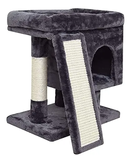 SYANDLVY modern small cat tree with a padded perch and cat cave