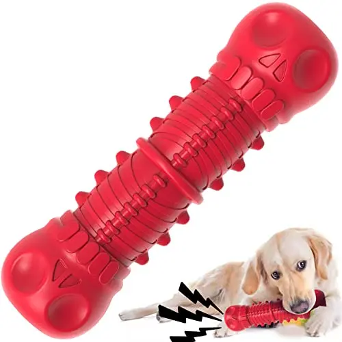 ZIKATON red rubber dog squeaky toy with grooves for snacks
