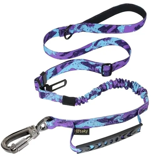 Hotsky tactical dog leash with bungee shock absorption and car seatbelt buckle
