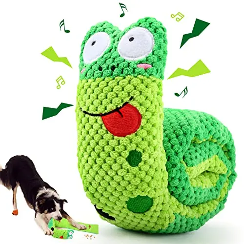 Letsmeet green snail-shaped squeak dog toy for anxiety and boredom relief