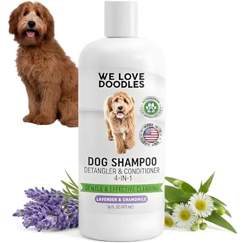 We Love Doodles lavender dog shampoo bottle for poodles and doodles