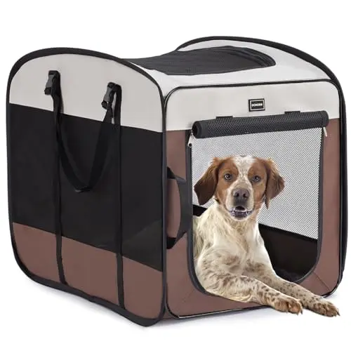 DONORO brown pop-up dog crate with wire frame