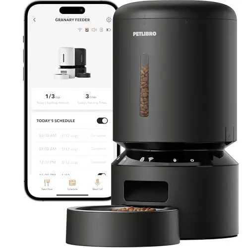 PETLIBRO 5L automatic cat feeder with 5G WiFi app control and personalized meal calls for remote feeding