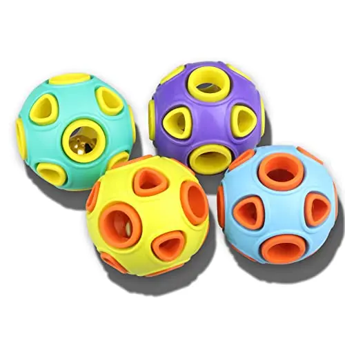 SCHITEC set of four colorful rubber dog balls with an internal bell
