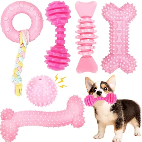 CGBD 6 pack pink puppy chew toys in various shapes