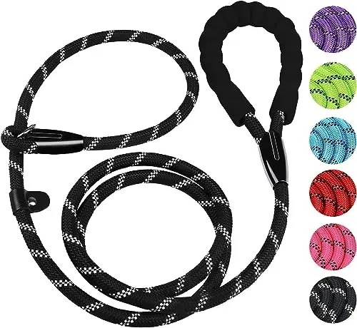 BOOEUDI heavy-duty slip dog leash with padded handle and reflective strands