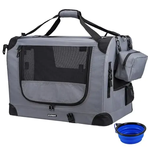 Prutapet large grey cat carrier with seat belt buckle and anti-unlocking zippers