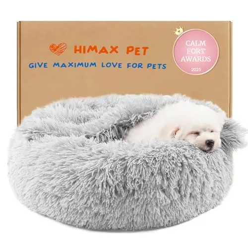Himax Donut Cat Bed with Attached Blanket in Light Grey