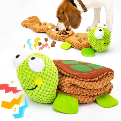 lilfrd turtle-shaped dog puzzle toy with squeaky crinkle features
