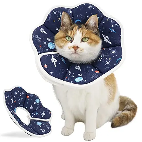 QIYADIN planet-patterned soft recovery cone and collar for cats