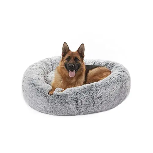 Bedfolks dark grey donut-shaped plush dog bed