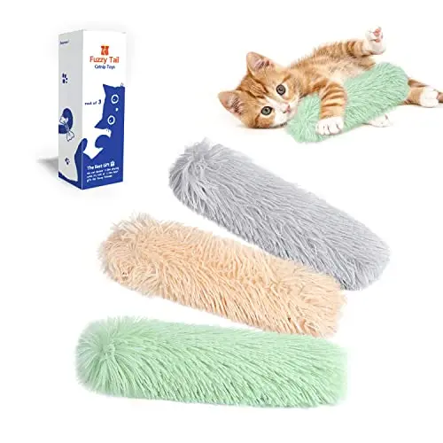 POTAROMA three-pack of rectangular plush catnip pillow toys in green, yellow, and violet
