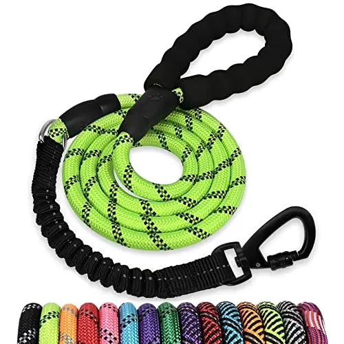 jenico green rope dog leash with bungee section and reflective threads