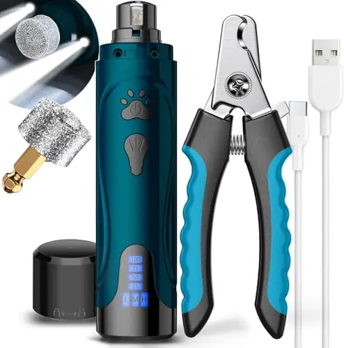 YABIFE Dog Nail Grinder and Clippers Kit in blue with LED lights