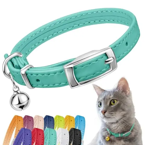 COLLARDIRECT leather cat collar with elastic safety strap and removable bell