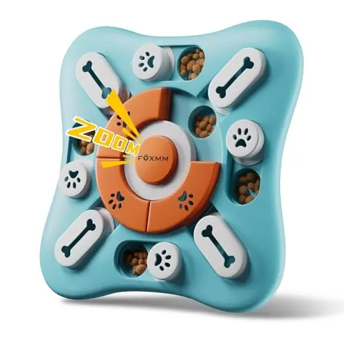 FOXMM Dog Puzzle Toy in blue with squeak design and sliding parts