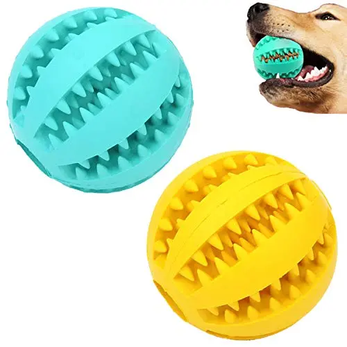SUNGLOW yellow and blue rubber tooth-shaped dog ball toys