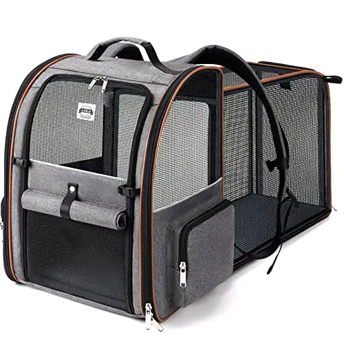 Lekebobor expandable pet backpack carrier with mesh windows and roll-down sun shade
