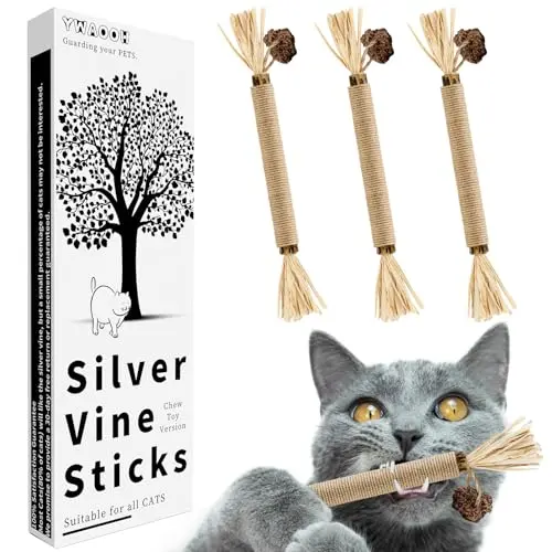 YWAOOH three-pack of natural silvervine stick chew toys for cats