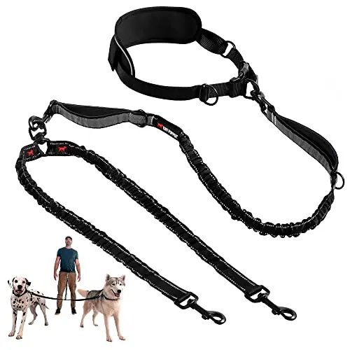 Tuff Pupper double dog waist leash system with four bungee sections