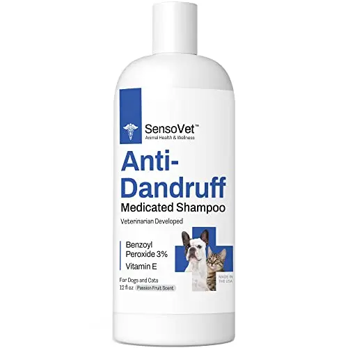 SensoVet dandruff treatment shampoo with benzoyl peroxide for dogs and cats with mange