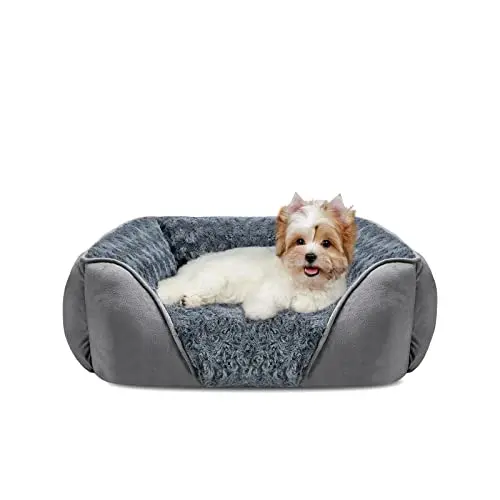 INVENHO grey rectangle orthopedic dog bed with suede and faux fur