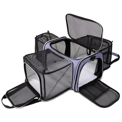 BAGLHER purple pet carrier with multiple mesh doors and expansion sides