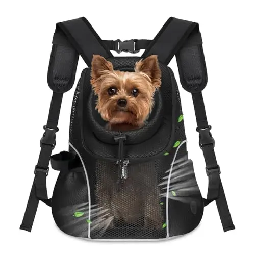 WOYYHO black ventilated mesh dog carrier backpack worn on the front