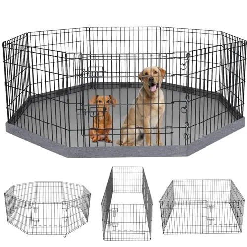 PETIME gray metal dog playpen with bottom pad