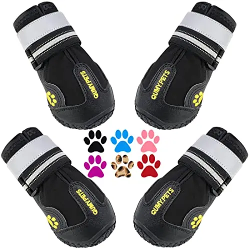 QUMY black dog boots with paw embroidery for large breeds