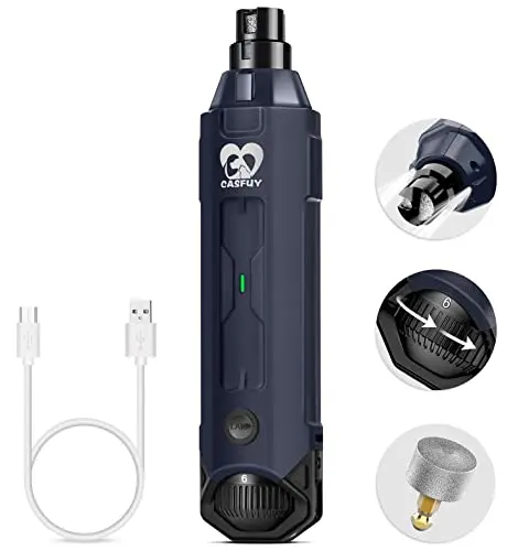 Casfuy 6-Speed Dog Nail Grinder in blue with dual LED lights