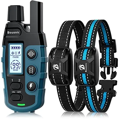 Bousnic e-collar for two dogs, showing remote and dual receivers