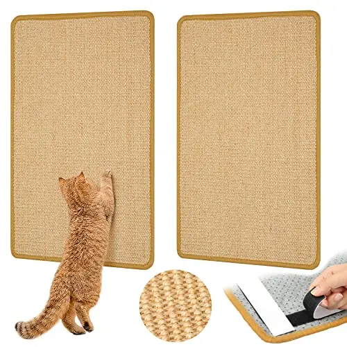 Graciadeco 2 Pack Sisal Carpet Scratching Mat with adhesive hook loop tape