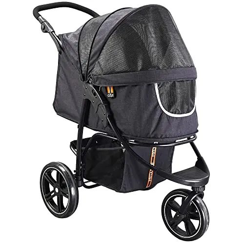 MY DUQUE COOPER black dog buggy with large wheels and reflective accents.