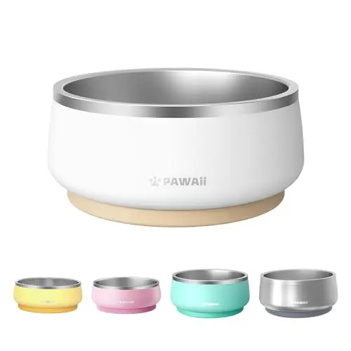Pawaii double-wall stainless steel insulated dog bowl in cream white
