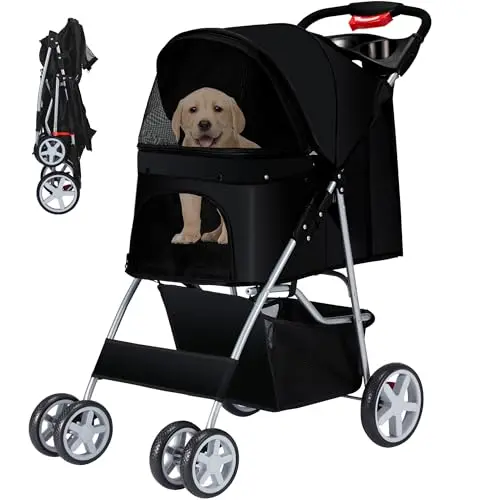Azaeahom 4-wheel pet stroller for small to medium dogs and cats