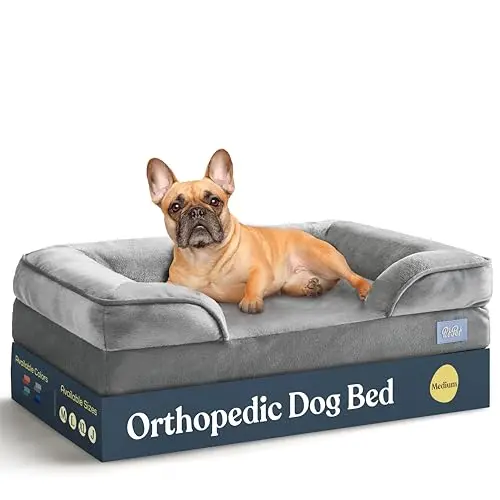 Pitpet gray orthopedic sofa-style dog bed with bolstered sides