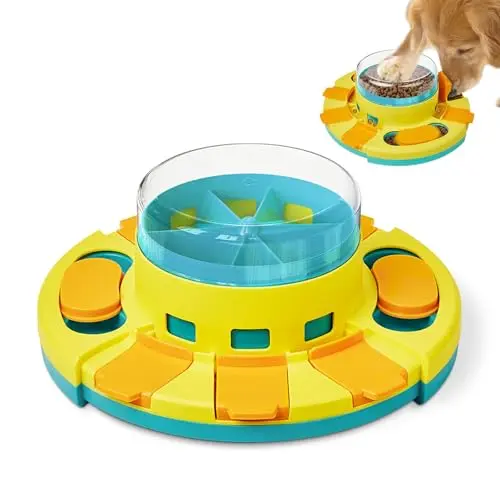 Potaroma yellow and blue two-level dog puzzle toy with slow feeder