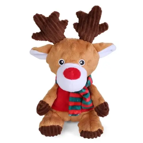 Blnboimrun brown reindeer plush dog toy with a squeaker and crinkle paper